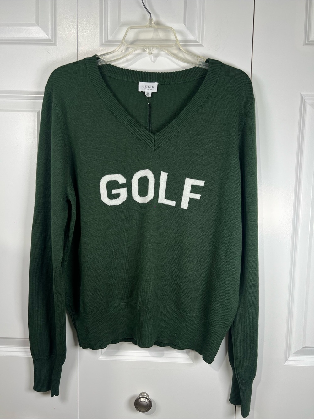 Le Lis Dark Green V-Neck Sweater with White GOLF Logo